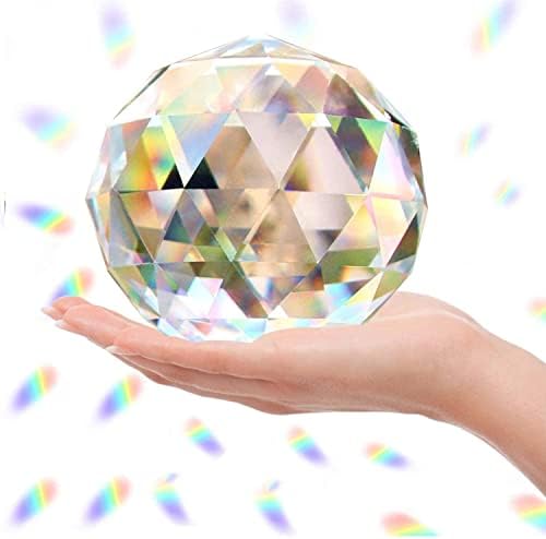 Clear Glass Crystal Ball Prism Suncatcher Rainbow Maker, Sphere Faceted Gazing Ball for Window, Feng Shui, Home Office Garden Decoration (120mm/4.72inch) - Image 3