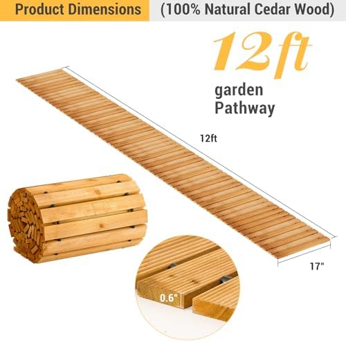 12FT Wooden Garden Pathway Walkway Pavers Roll Stepping Stones Path Outdoor Outside Patio Floor Roll Out Decorative Garden Non-Slip Patio Path Boardwalk Road Floor for Backyard Beach Wedding Party - Image 3