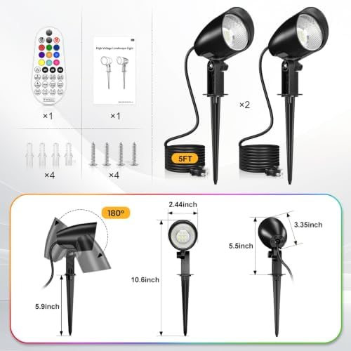 20W RGBW Spot Lights Outdoor, IP66 Color Changing Spotlights, 2 Pack - Image 6