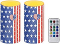 USA Flag Print Flameless Candles with Timer Battery Operated Candles with Remote Elictric Pillar Lights for 4th of July Home Room Dining Table Decorations by Merkmak
