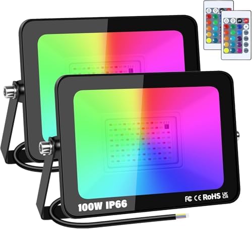 2-Pack 100W RGB LED Flood Light, Remote Outdoor Color Changing Light by YOJZMA