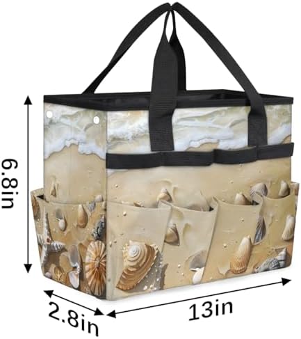 Starfish Beach Garden Tool Bag, Garden Tote Storage Bag with 10 Pockets, Indoor and Outdoor Seashell Hawaiia Tropical Gardening Tool Organizer for Women Men - Image 3