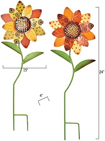 24" Metal Sunflower Outdoor Garden Stake, Set of 2 - Image 2