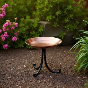 Burnt Copper Birdbath with Tripod Stand – Hammered Copper Finish Bowl & Wrought Iron Base for Garden, Deck & Tabletop - Image 3