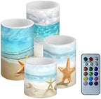 LED Flickering Candles Battery Operated Candles Set of 4 with Remote Control Timer Dancing Flame Pillar Candles Home Table Coastal Decoration, Beach Coastal - Image 2