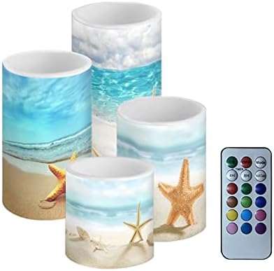 LED Flickering Candles Battery Operated Candles Set of 4 with Remote Control Timer Dancing Flame Pillar Candles Home Table Coastal Decoration, Beach Coastal - Image 2