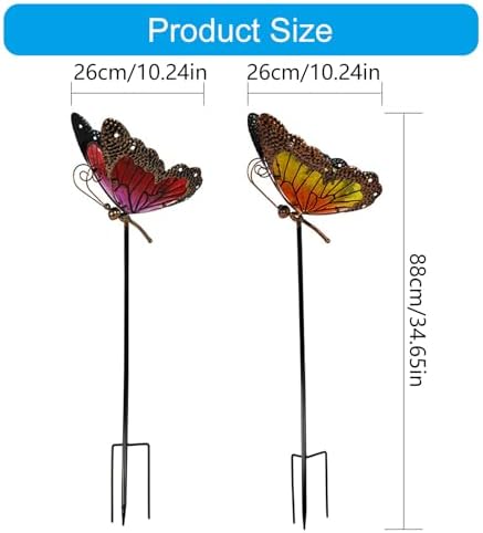 Metal Solar Garden Light Colorful Butterfly, Red - Image 3