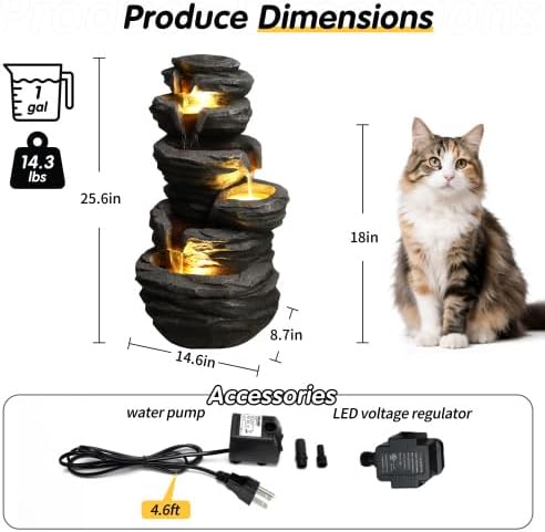 Outdoor Fountain with Lights Artificial Stacked Rock Cascading Waterfall Fountain for Patio Yard Porch Garden Landscape Decor - Image 3