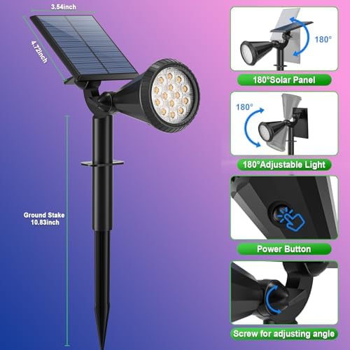 Tadyreal Solar Lights Outdoor Waterproof Color Changing 180° Adjustable RGB Solar Powered Landscape Spot Lights for Yard 7 Lighting Modes Solar Spotlights for Pathway Garden Outside (8 Pack) - Image 6