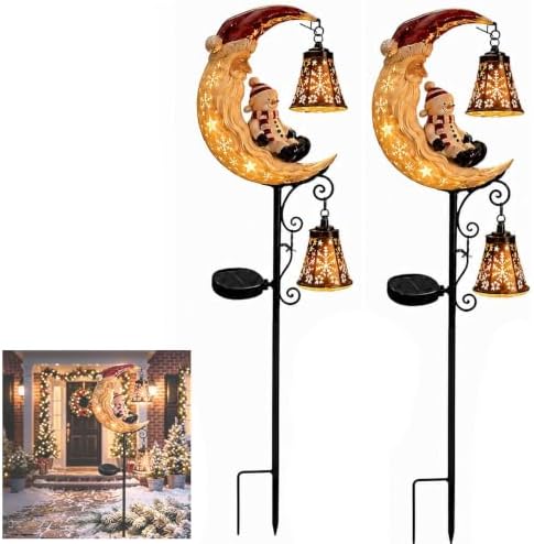 Solar Halloween Black Cat & Pumpkin Moon Garden Stake Light,2-in-1 Waterproof Outdoor LED Yard Decor with Hanging Lantern,Auto Dusk-to-Dawn Lawn Ornament for Pathway,Patio, Walkway (Color-C-2PCS) by HZSprance