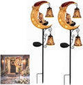 Solar Halloween Black Cat & Pumpkin Moon Garden Stake Light,2-in-1 Waterproof Outdoor LED Yard Decor with Hanging Lantern,Auto Dusk-to-Dawn Lawn Ornament for Pathway,Patio, Walkway (Color-C-2PCS) by HZSprance