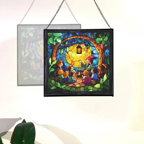 Gnome Storyteller Stained Glass Suncatcher – Square Hanging Window Panel for Home, Garden, Nursery, Halloween, Christmas, Memorial Day – Whimsical Glass Art Gift for Gnome Lovers 423hm4 - Image 4