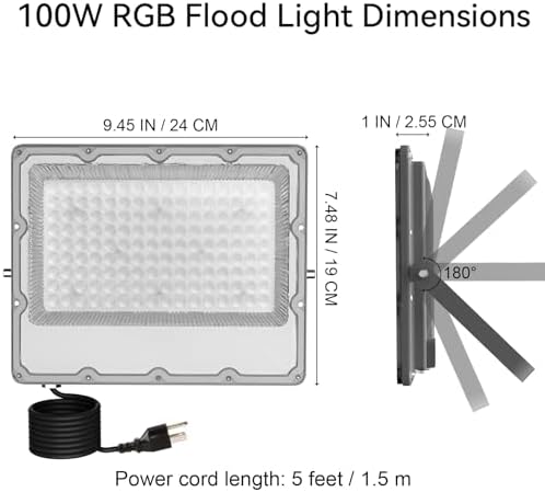 RGB LED Flood Lights Outdoor, Color Changing, 100W, 10000LM, 2-Pack - Image 6