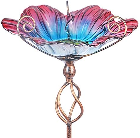 MUMTOP Glass Birdbath Birdfeeder with Metal Stake Garden Yard Outdoor by MUMTOP