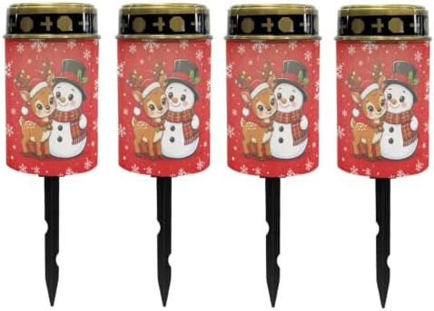 Poceacles Outdoor Lights Solar Grave Candle Solar Cemetery Candles LED Automatic Outdoor Flameless Cemetery Lights for Christmas, Cute Snowman Reindeer Red, Pack of 4 by Poceacles