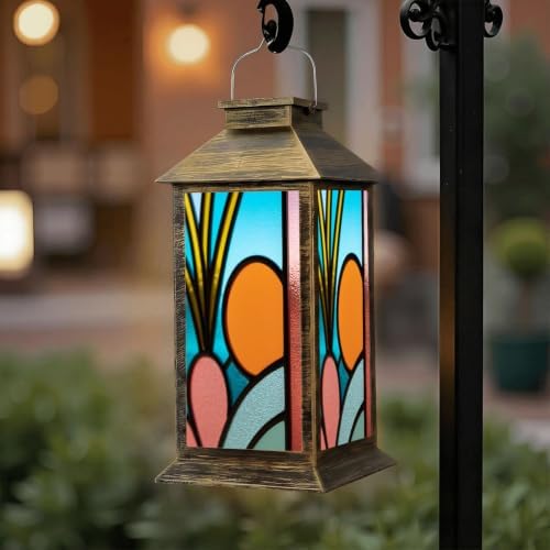 Solar Lantern Retro Frosted Glass Fox Art Outdoor Waterproof Garden Hanging Lantern Solar Powered Lighting Outside Solar Light for Patio Yard Camping, Gifts for Women Mom - Image 6