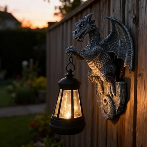 Solar-Powered Dragon Statue, 9 inch Outdoor Garden Decoration by Unknown