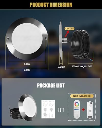 Goldlife P9-2 6Inch RGB Pool Lights for Inground Pool LED 12V 60W PC 50FT - Image 6