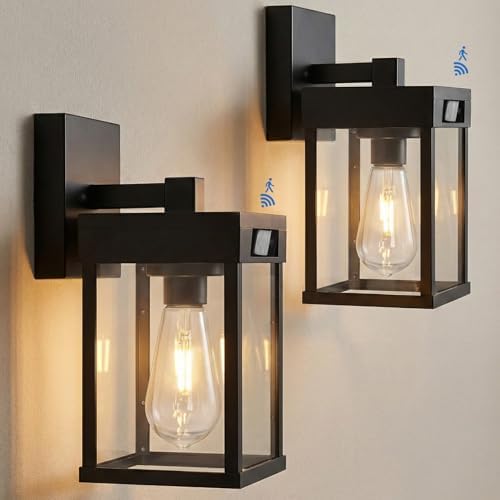 Solar Wall Lanterns Outdoor with 3 Lighting Modes & Motion Sensor, 2 Pack by WIHTU