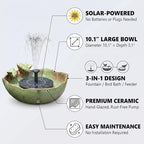 Large Ceramic Bird Bath Bowl with Solar Powered Fountain, Solar Bird Bath Fountain for Outdoors, Hummingbird Solar Water Fountain for Bird Bath, Tabletop Garden Bird Bath for Patio Yard Outdoor Décor - Image 2