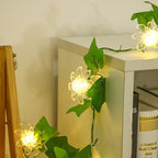 Artificial Flower Vine String Lights With Green Leaves Decor|Led Copper Wire Fairy Lights|Romantic Artificial Plants Ambiance Lamps For Party Christmas Bedroom,B-Warm White,2m(6.5ft)-20LED-Solar - Image 3