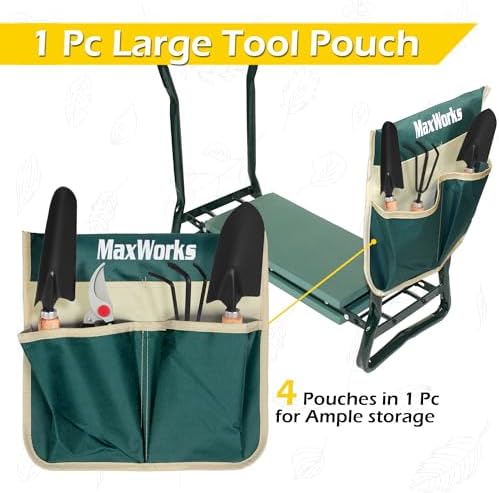MaxWorks 50921 Folding Garden Kneeler Stool with 8 inch Wide Kneeling Pad, with 1 Tools Pouch for Planting and Gardening (Pack of 2) - Image 5