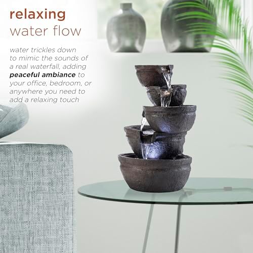 Alpine Corporation WIN1138 13" Indoor Tabletop Tiering Bowls Water Fountain with LED Lights – Cascading Water Feature for Home, Office, Meditation, and Relaxation, Dark Gray - Image 6