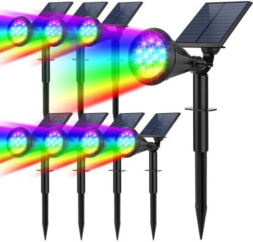 Solar Spot Lights Outdoor Color Changing, 7 Modes/14 LED Outdoor Solar Lights for Yard, Waterproof RGB Multicolor Solar Landscape Spotlights Auto On/Off for Flood, Yard, Tree, Pathway, 8 Pack by FratinkSolarLights
