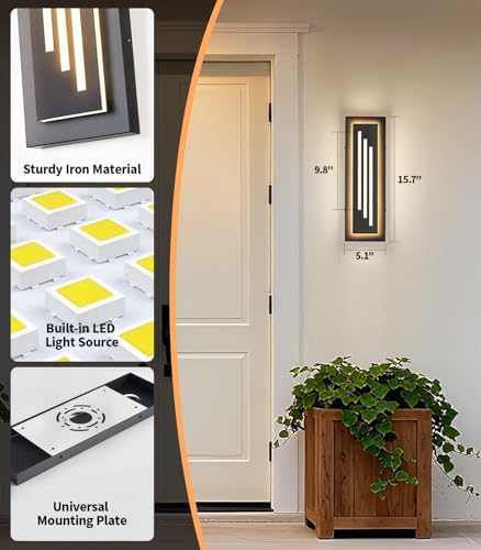 15.7'' LED Outdoor Wall Lights Modern Black Indoor Wall Sconce Lighting - Image 5