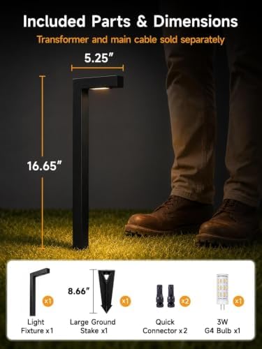 Gardenreet Brass Low Voltage L-Shaped Path Light, Black, G4, 2700K, 4Pack - Image 3