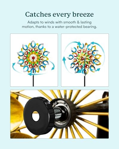 Yard Garden Wind Spinners with Stake - Large Outdoor Metal Wind Spinners, Lawn Yard Art Garden Decor (24" W x 84" H) - Image 3