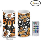 Flameless Candles with Remote and Timers Battery Operated Candles Halloween Day LED Pillar Candles for Home Party Decorations, Ghost Boo Skeleton Print - Image 2