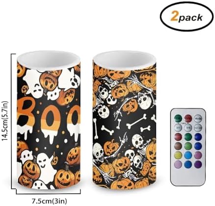 Flameless Candles with Remote and Timers Battery Operated Candles Halloween Day LED Pillar Candles for Home Party Decorations, Ghost Boo Skeleton Print - Image 2