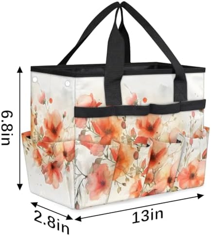 Garden Tool Bag Organizer Garden Tote Bag with Pockets Poppy Watercolor Tool Storage Organizer Gardening Tool Kit Holder 13" x 6.8" x 2.8" - Image 3
