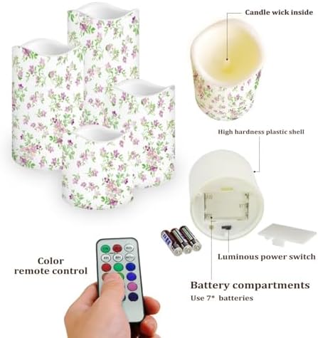 Floral Purple Flameless Light Candles with Timer Remote Control Battery Operated Candles with Color Changing Fake Electric Pillar Candle Tea Lights Home Table Indoor Beach Decoration - Image 3
