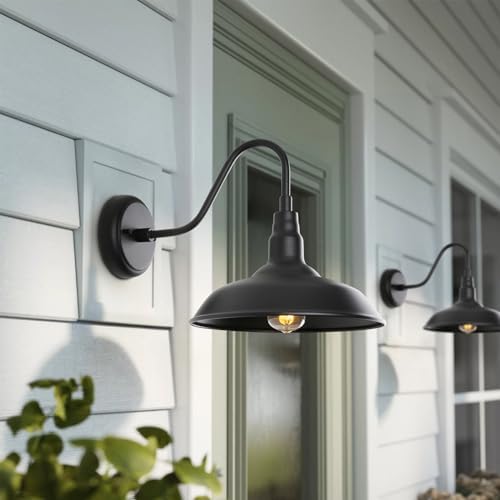 Black Gooseneck Barn Light for Farmhouse 10 Inch Dome Exterior Lights Fixture with Wall Mount, Outdoor Wall Sconce for Garage Porch Patio - Image 5