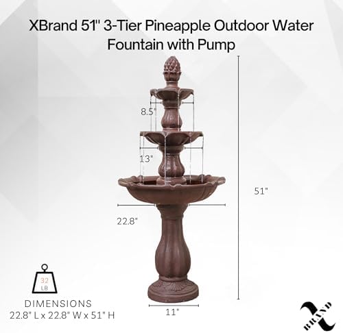 XBrand 51" 3-Tier Outdoor Waterfall Fountain, Freestanding Resin Water Feature with Pump, Cascading Water Design for Garden, Patio & Yard, Brown - Image 5