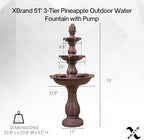 XBrand 51" 3-Tier Outdoor Waterfall Fountain, Freestanding Resin Water Feature with Pump, Cascading Water Design for Garden, Patio & Yard, Brown - Image 5