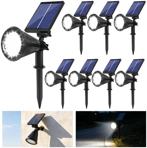Solar Lights Outdoor, 36 LEDs 1000LM Adjustable Solar Spot Lights Outdoor 2-in-1 Waterproof Landscape Lighting for Garden, Yard & Pathway - 8 Pack (Cool White) by Unknown