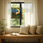 Moon Swinging Gnome Stained Glass Suncatcher – Square Hanging Window Panel for Home or Greenhouse – Whimsical Glass Art Gift for Garden Lovers, Christmas, Halloween, Father Days npNIdd - Image 7