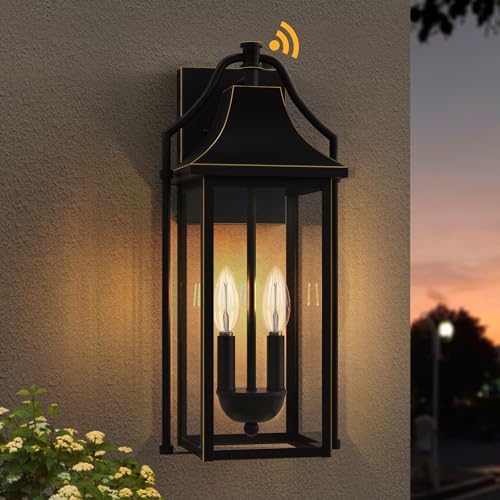 18IN Dusk to Dawn Outdoor Wall Sconce, 2-E12 Base Porch Light by Lawyettle