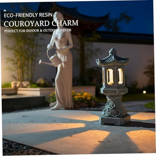 Pagoda Garden Statue, Resin Solar Japanese Pagoda Lantern, Decorative Zen Garden Landscape for Yard Patio Lawn, Style4 - Image 4
