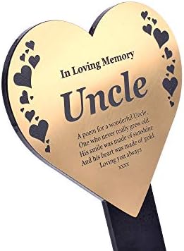 OriginDesigned Uncle Heart Shaped Memorial Remembrance Plaque Stake - Gold/Silver/Copper/Black & White, Waterproof, Outdoor, Grave Marker, Tribute, Plant Marker (Gold) - Image 2