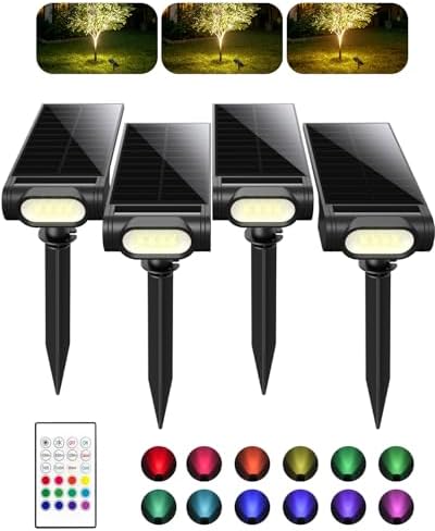 EZVALO Solar Spot Lights Outdoor IP67 Waterproof, Adjustable Solar Landscape Lights, 3 Lighting Modes Solar Spotlights for Outside Yard Garden Plant Trees Pathway Flag (Warm White-4Pack) by EZVALO