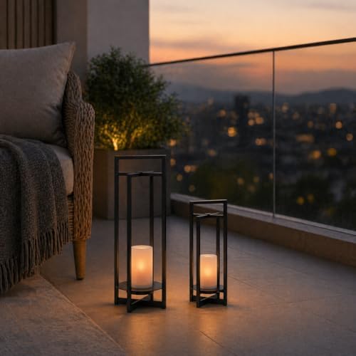 Large H24 Inch Solar Lantern Outdoor with Flickering LED Candle Dusk to Dawn Auto Light IP44 Weather-Resistant Metal Lantern Decorative Outdoor Light for Patio Garden Porch Entryway - Image 7