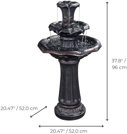 Teamson Home Lily Flower Floor Pedestal 3 Tiered Floor Waterfall Fountain with Pump for Outdoor Patio Garden Backyard Decking, 38 Inch Height, Dark Gray - Image 5