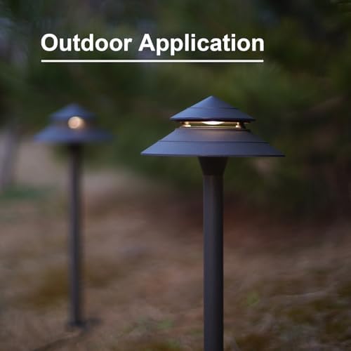 GOODSMANN Pathway Lights Kits 3W LED 8PK Outdoor Low Voltage Landscape Lighting 180 Lumen Hardwired 2 Tier Pagoda Path Light 3000K Warm White Metal 12V Electric Sidewalk Walkway Lights with Connectors - Image 4