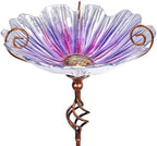 MUMTOP Glass Birdbath Birdfeeder with Metal Stake Garden Outdoor Purple by MUMTOP