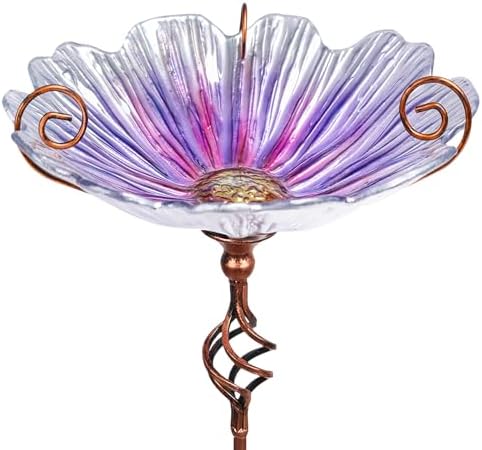MUMTOP Glass Birdbath Birdfeeder with Metal Stake Garden Outdoor Purple by MUMTOP