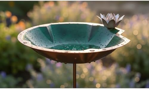 Lilypad Stake Birdbath Antique Copper Plated Colored Patina Finish Outdoor Garden Decorative Wildlife Water Bowl Yard Lawn Patio - Image 3